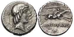Ancient Coins - Roman Republic Denarius L. Calpurnius Piso Frugi.90-89 BC.