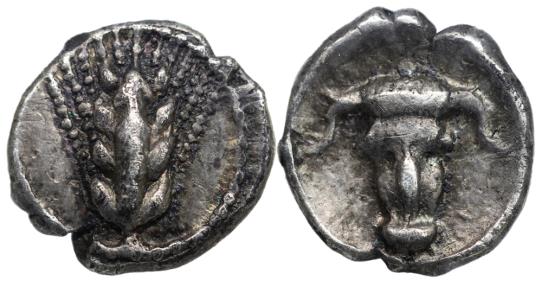 Ancient Coins - ★NGC★ LUCANIA. Metapontum. AR Obol Circa 440-430 BC.