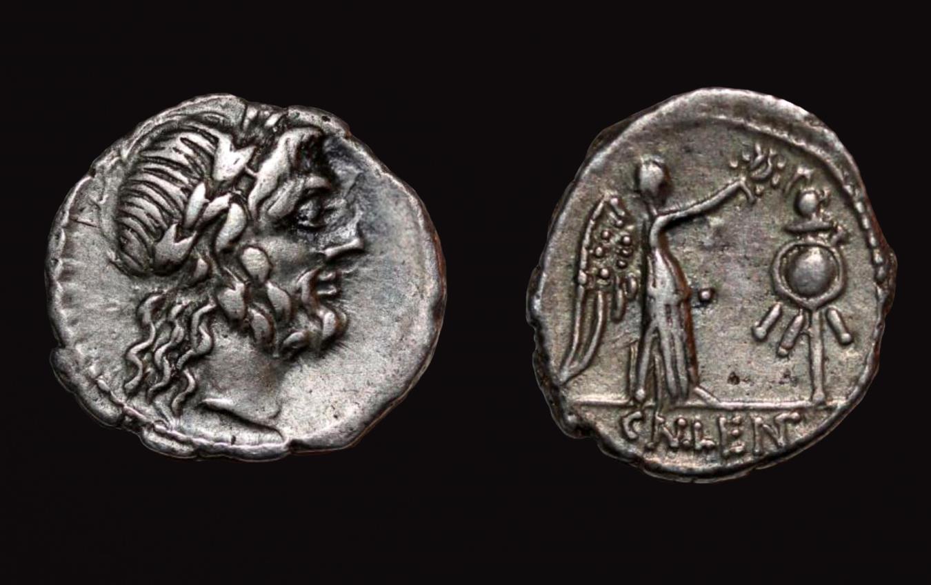 Ancient Coins - Cn. Cornelius Lentulus Clodianus Quinarius - 88 BC - From a European collection. Privately purchased from Marchesi in 1969.