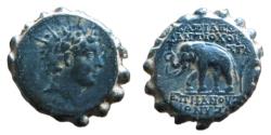 Ancient Coins - SELEUKID EMPIRE. Antiochos VI Dionysos. 144-142 BC. Serrate Æ (22 mm, 7.9 g). Antioch on the Orontes mint. Struck mid 143(?)-circa 142 BC.