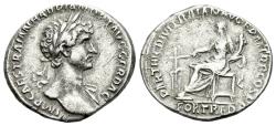 Ancient Coins - The Roman Imperial. Hadrian, AD 117-138. AR Denarius (3.19g). Rome, 117 AD.