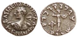 Ancient Coins - INDO-GREEK KINGDOMS. Bactria. Menander I Soter (ca. 155-130 BC). AR Indic drachm (17.53mm, 2.41 g).