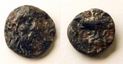 Ancient Coins - Istros (Moesia) Æ11 – stylish facing head of river-god !