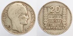 World Coins - France Third Republic 1933 20 Francs Silver (.680)