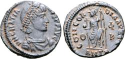 Ancient Coins - Gratian Æ 18mm. Antioch, AD 378-383.