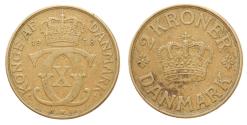 World Coins - Denmark 2 Kroner 1938 (h) Coin, Christian X, Copenhagen