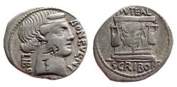 Ancient Coins - AR Denarius of L. Scribonius Libo 62 BC., Roman Republic, "Lightning strikes the Forum", Crawford 416/1a