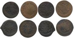 World Coins - Russia. Catherine II the Great. 1762-1796. Lot of 4 AE 5 kopeks. Jekaterinburg (EM) mint, years 1770, 1777, 1780 and 1781.