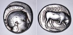 Ancient Coins - Silver Stater, Lucania Thouroi, 400-350 BC.
