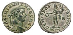 Ancient Coins - AE Follis of Galerius as Caesar 293-305 AD., "Genius, standing, holding patera & cornucopiae", RIC VI 98b