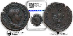 Ancient Coins - CCG Certified! AE Sestertius, Gordian III, Rome: P M TR P II COS P P / S C - Roma seated left