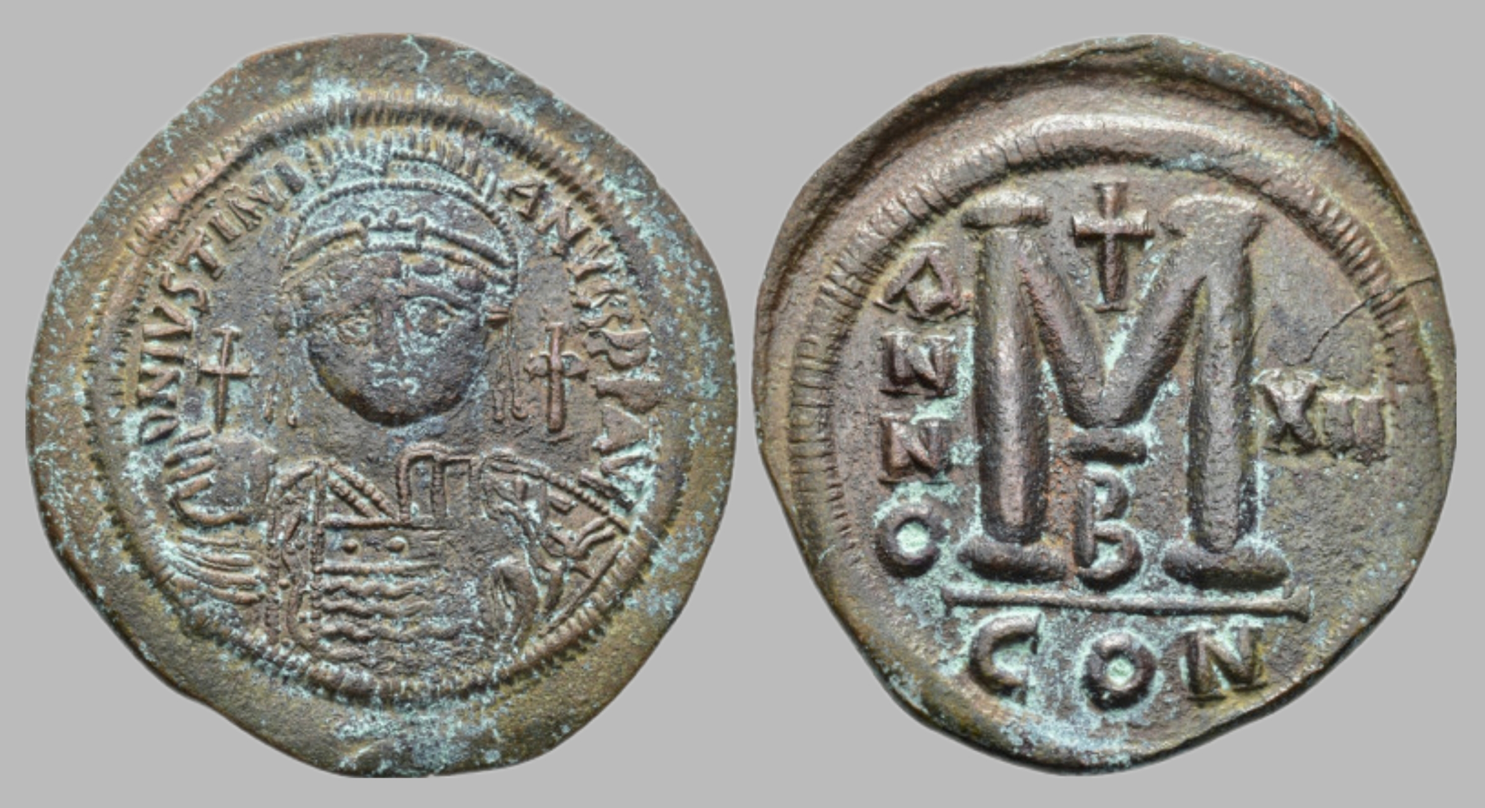 JUSTINIAN I. AD 527565. Æ Nummis. Constantinople Byzantine Coins