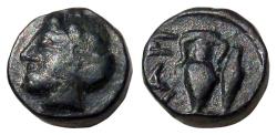 Ancient Coins - AE10 350 BC., Larisa Ptolemais, Troas, "Female head left/Amphora", Very fine, very rare