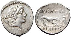 Ancient Coins - The Roman Republic. L. Papius Celsus. AR Denarius (3.36gr). Rome, circa 45 BC.