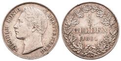 World Coins - GERMANY – WÜRTTEMBERG – WILHELM I. – ½ GULDEN – 1861 – VF+
