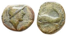 Ancient Coins - MASSALIA – AE – ATHENA – DOLPHIN – Near VF!