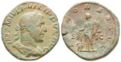 Ancient Coins - PHILIP I. - SESTERTIUS – ROME – ANNONA – VF – NICE GREEN PATINA!