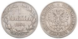 World Coins - FINLAND – ALEXANDER II – 1 MARKKA 1864 – HELSINKI – RARE – VF!