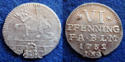 World Coins - ANHALT – GERMANY – 6 PFENNIG – 1752 – EF!