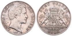 World Coins - GERMANY – BAYERN – LUDWIG I.- 2 GULDEN – 1845 – Good VF!