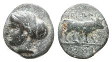 Ancient Coins - LARISSA PHRIKONIS – AIOLIS – FEMALE HEAD – BULL – AE – RARE – VF!