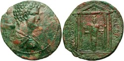 Ancient Coins - Caria, Mylasa. Geta. A.D. 209-212. Æ 39 mm. VF, green and red patina.