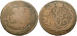 World Coins - Russia. Catherine II. 1766. 2 Kopecks 1766. Near VF. Interesting overstruck.