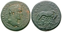 Ancient Coins - Pisidia, Antiochia. Caracalla. A.D. 198-217. AE 33. She-wolf, Romulus and Remus, suckling.