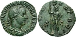 Ancient Coins - Gordian III. A.D. 238-244. Æ sestertius. Rome. Good VF, green patina.