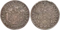 Ancient Coins - German States: Saxony. Taler, 1598-HB. Dav-9820. Christian II, Johann Georg I and AugustЮ PCGS EF-45.