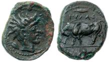 Ancient Coins - Sicily, Gela. Æ Onkia (1.01 g), ca. 420-45 BC