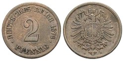 World Coins - Germany. Empire. 1876 H. 2 Pfennig. EF.