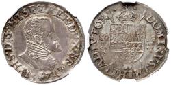 World Coins - Spanish Netherlands. TOP POP! Brabant. Felipe II (1556-1598). Silver 1/5 Ecu, 1571. Antwerp.
