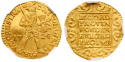World Coins - Utrecht. Gold Ducat, 1724. In NGC holder graded MS 63, (from the wreck of the) “Akerendam”.