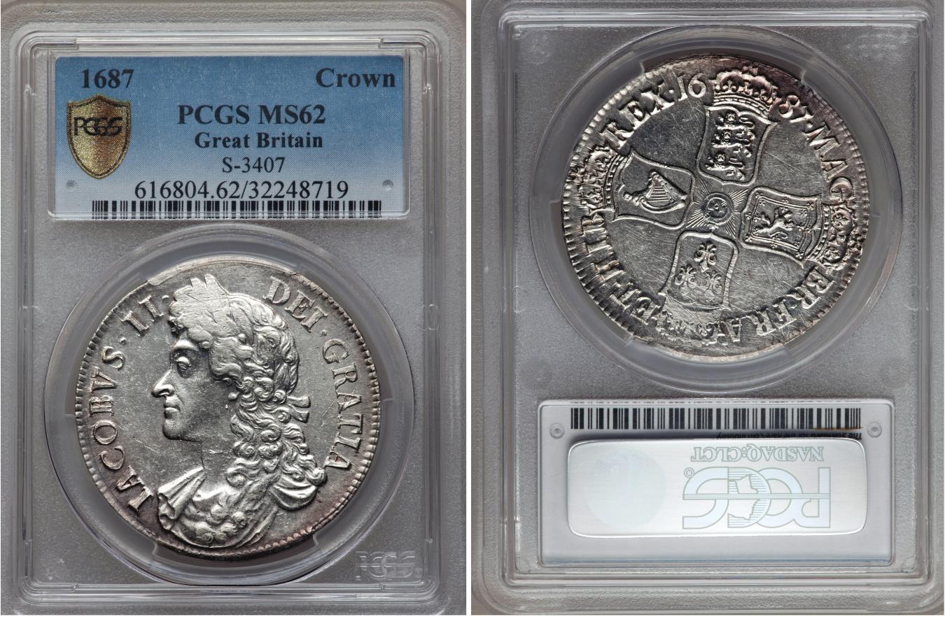 Great Britain. James II (1685-1688). Silver Crown, 1687. n PCGS