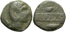 Ancient Coins - Spain, Carmo. Ca. 80 B.C. Æ 22 mm. Fine, brown and green surfaces.