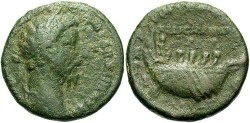 Ancient Coins - Marcus Aurelius. A.D. 161-180. Æ as. Rome, A.D. 176-177. Fine, green patina. Rare.