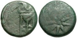 Ancient Coins - Cimmerian Bosporos, Pantikapaion. Ca. 109-105 B.C. Æ. Fine, green patina.