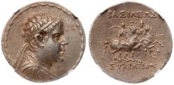 Ancient Coins - Baktrian Kingdom. Eukratides I. Silver Tetradrachm (16.96 g), ca. 171-145 BC, 31mm. Choice XF
