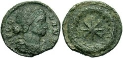 Ancient Coins - Helena, mother of Constantine I. Æ reduced follis. Thessalonica, ca. A.D. 318-19. VF.