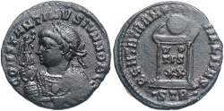 Ancient Coins - Constantine II. As Caesar, A.D. 317-337. Æ follis. Treveri, A.D. 322/3. Near EF, dark brown patina.