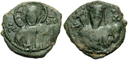 Ancient Coins - Anonymous. A.D. 1068-1071. Æ follis. Constantinople. VF, dark green patina.