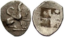 Ancient Coins - Ionia, Teos. Ca. 470-450 B.C. AR trihemiobol. VF.