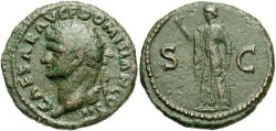 Ancient Coins - Domitian. A.D. 81-96. Æ as. Rome, as Caesar, A.D. 72. Nice VF, brown patina.