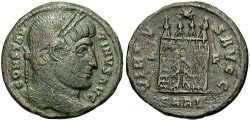 Ancient Coins - Constantine I. A.D. 307-337. Æ reduced follis. Arelate, ca. A.D. 324-330. Near VF.
