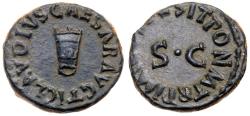 Ancient Coins - Claudius. Æ Quadrans, AD 41-54. Rome, AD 41. Three-legged modius. Rv: Large S C. Green patina, A superb example. EF