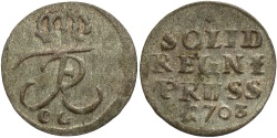 World Coins - German States, Prussia. Friedrich I. 1703-CC. 1 Pfennig. VF.