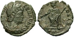 Ancient Coins - Helena, mother of Constantine I. Æ reduced follis. Trier, ca. A.D. 337-340. VF.
