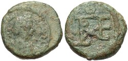 Ancient Coins - Justinian I. 527-565. Æ pentanummium. Cherson. Fine/VF, green patina.
