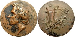 World Coins - Poland. 1910. Æ Medal. Commemorating the 50th anniversary of the death of Chopin. VF, brown patina.